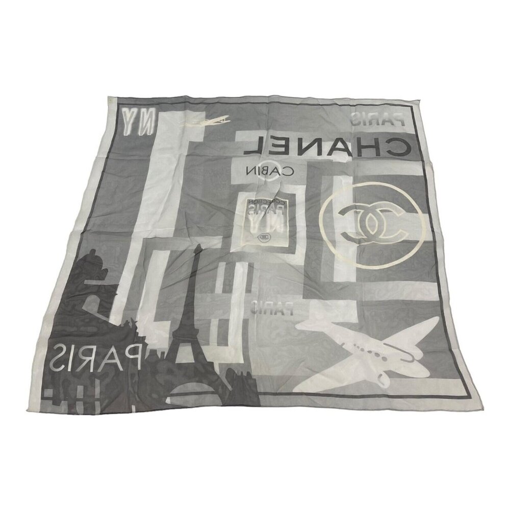 RARE Chanel NY NYC Travel Gray Paris Silk Square Scarf 26" New York City READ - Picture 7 of 7